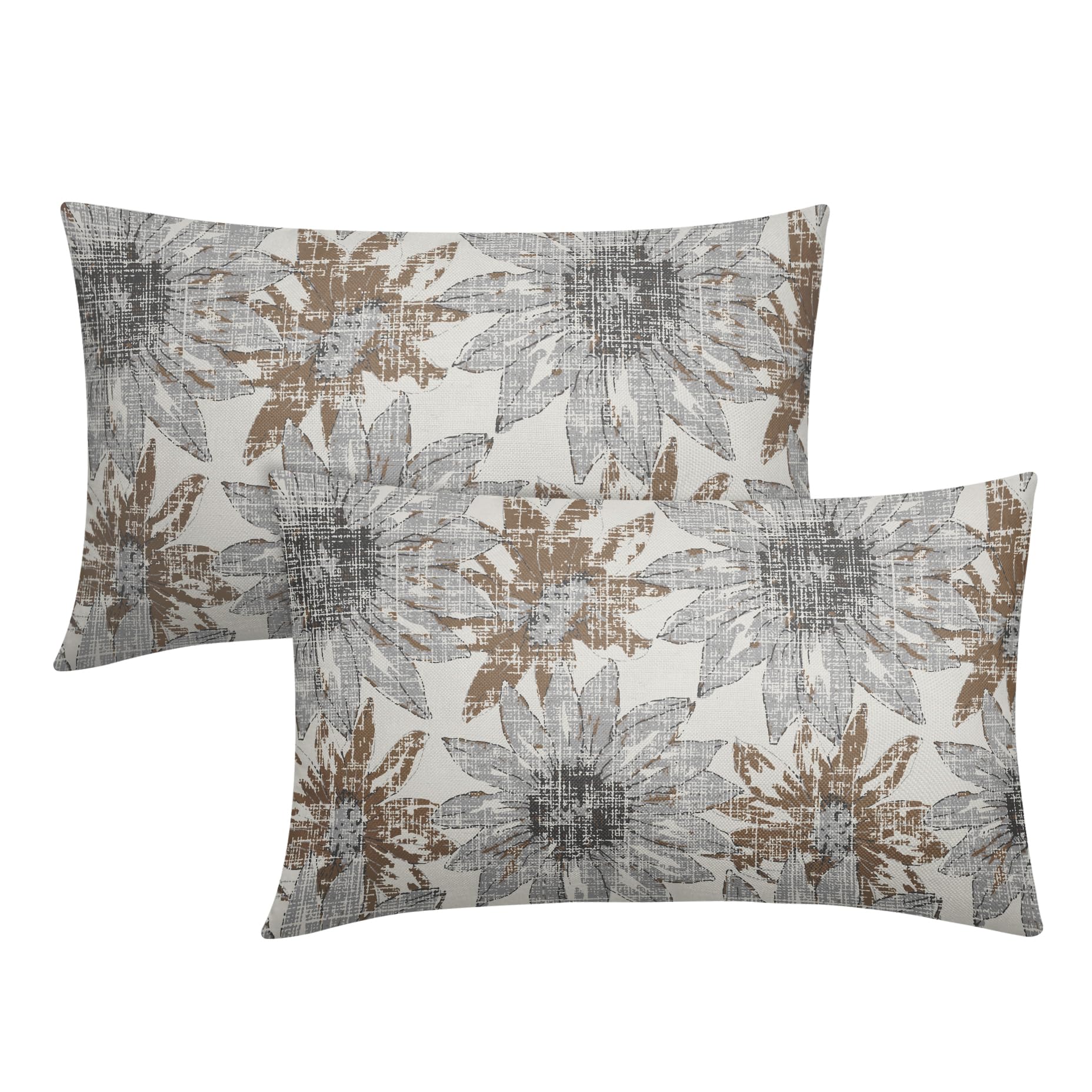 Sweetshow Brown Grey Gray Pillow Covers 12x20 Set of 2 Retro Sunflower Flowers Print Decorative Throw Pillows Outdoor Modern Art Floral Pillowcase