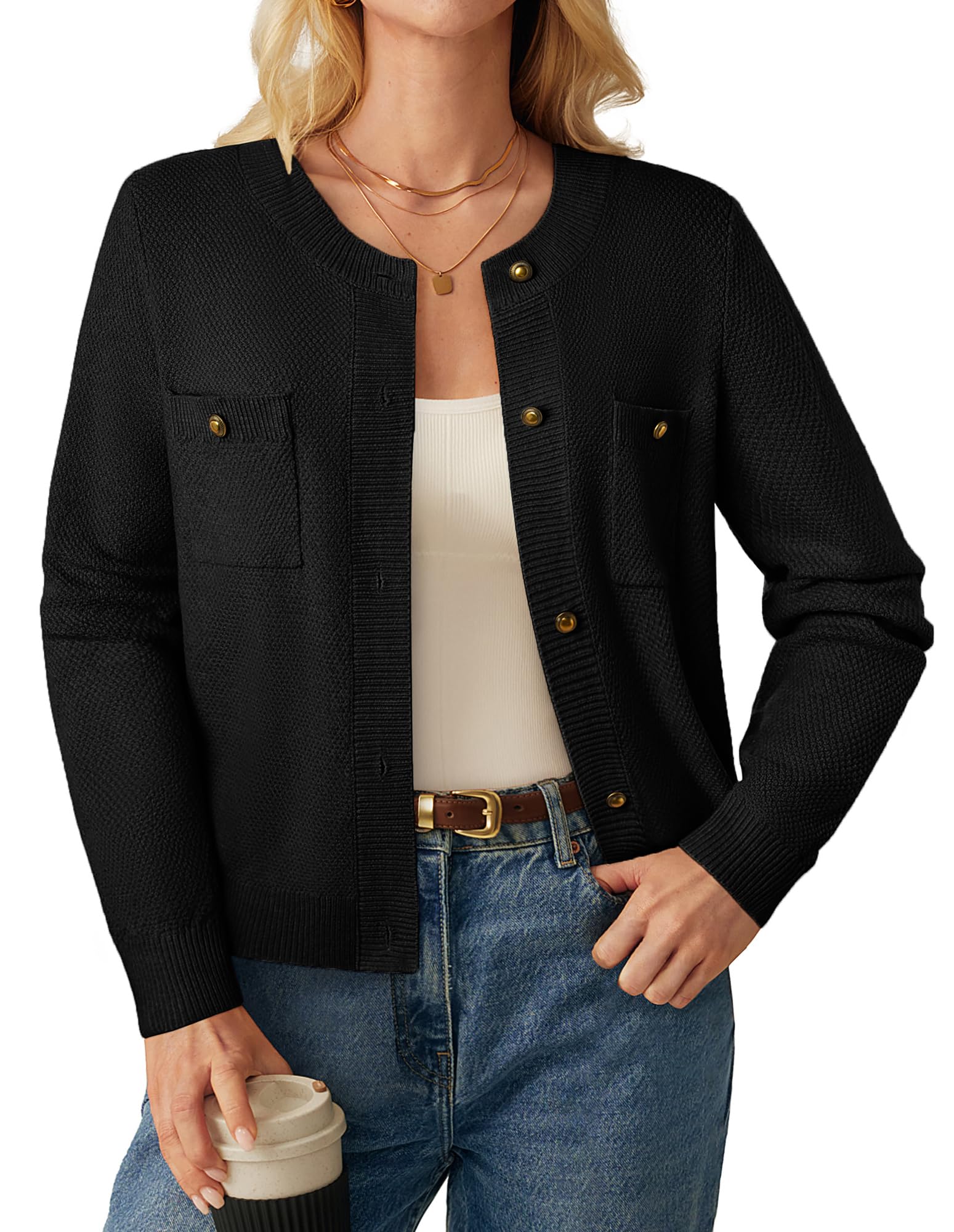 GRACE KARIN Women 2025 Tweed Cardigan Sweaters Casual Lightweight Cropped Cardigan Early Fall Fashion Knit Blazer Outfits