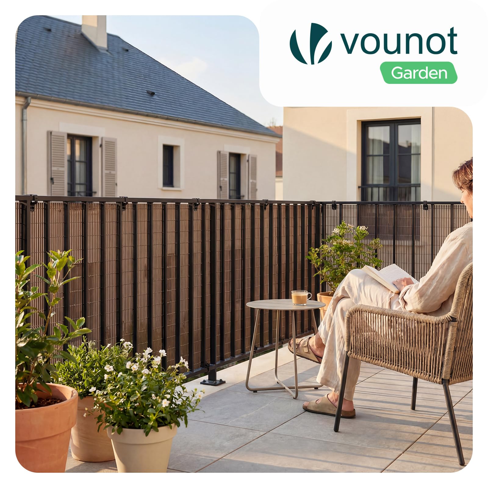 VOUNOT® Cañizo de PVC Imitación a Mimbre Cerramiento Mimbre Artificial en PVC Alta Durabilidad con Bridas Cañas Enteras de 7,5 mm Valla de Decoración para Jardín y Terraza Ocultación Exterior 1x5M — view 7
