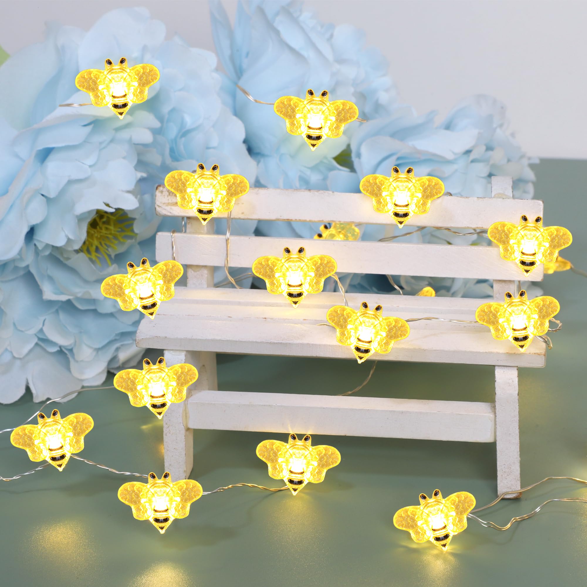 Impress Life Guirnalda de luces de hadas de abeja de miel, 10 pies, 40 LED, funciona con USB y pilas, 8 modos con control remoto para boda, fiesta, festival, decoración interior y exterior