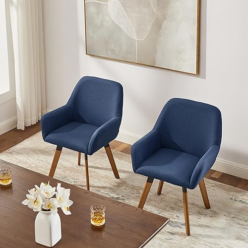 Miniatura 6 de Art Leon Sillas de comedor giratorias, juego de 2 sillas modernas de mediados de siglo, sillas tapizadas de tela de lino para cocina, comedor, silla