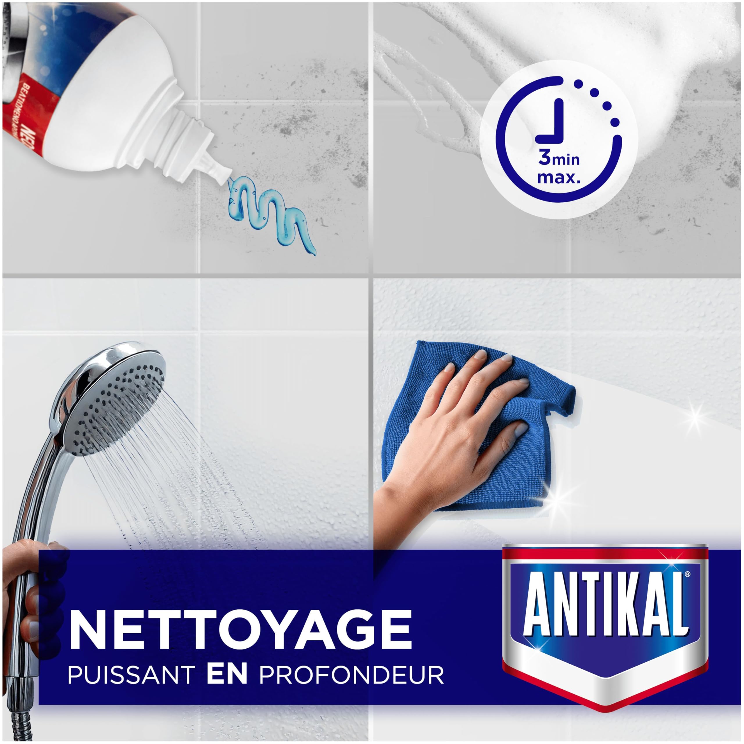 Antikal Gel pour Salle de Bain (750ml x15), Technologie Anti-Gouttes, Élimine Jusqu’à 99.99% Du Calcaire, Parfum Classique