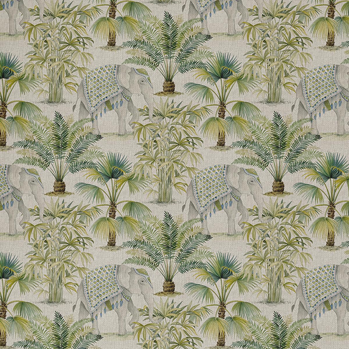 Cotton Rich Linen Look Upholstery Fabric Jaipur Indian Elephant & Palm Trees Digital Print - Per Metre - 140 cm Wide