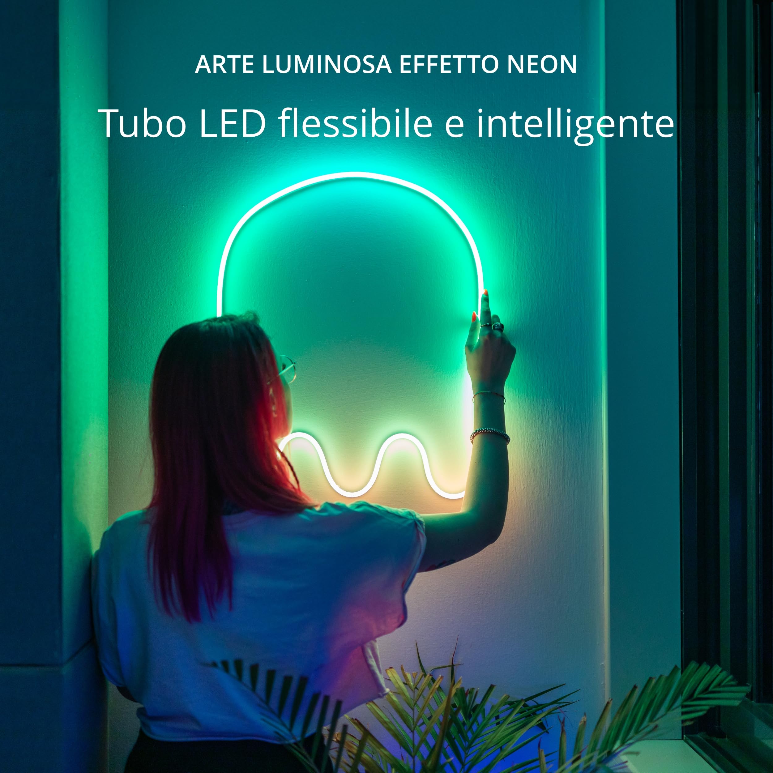 Twinkly Flex 2m, Tubo LED Multicolore, Striscia LED RGB Flessibile, Compatibile con Alexa e Google Home, Luci Gaming, 16M+ di Colori, Alimentazione USB C, Controllato da App, Filo Bianco