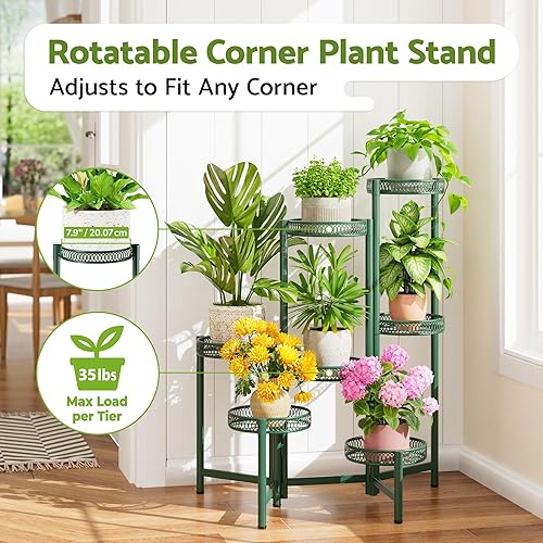 Miniatura 2 de Soporte de plantas de esquina de metal con 7 niveles para interiores y exteriores, estante alto plegable, soporte de maceta de hierro forjado