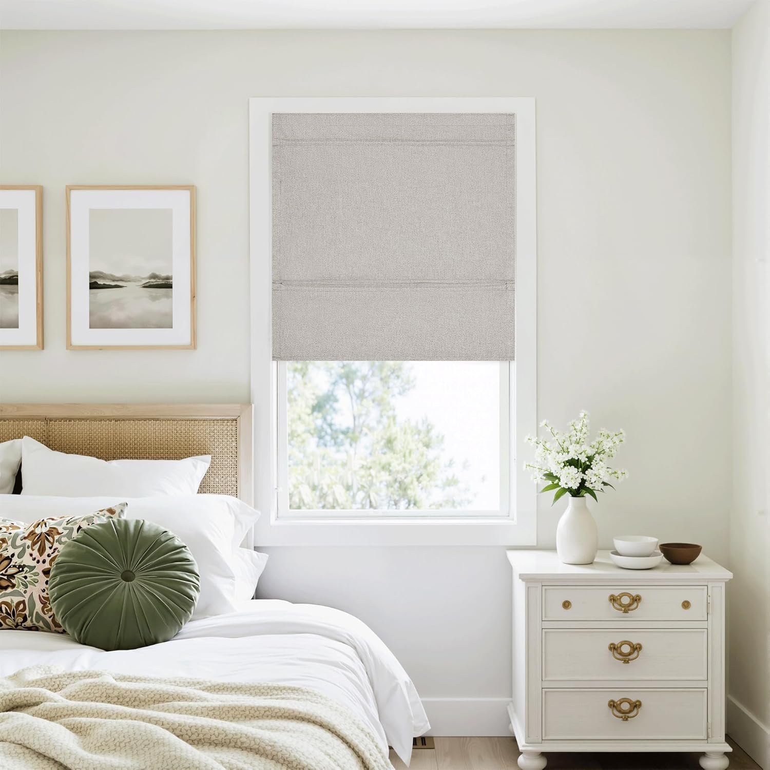 RYB HOME 100% Blackout Roman Shades for Windows, Linen Fabric Thermal Insulated Roman Blinds for Bedroom/Living Room Windows, Cordless No Drill Magnetic Shades Easy to Install, Taupe, W30xH64, 1 Panel