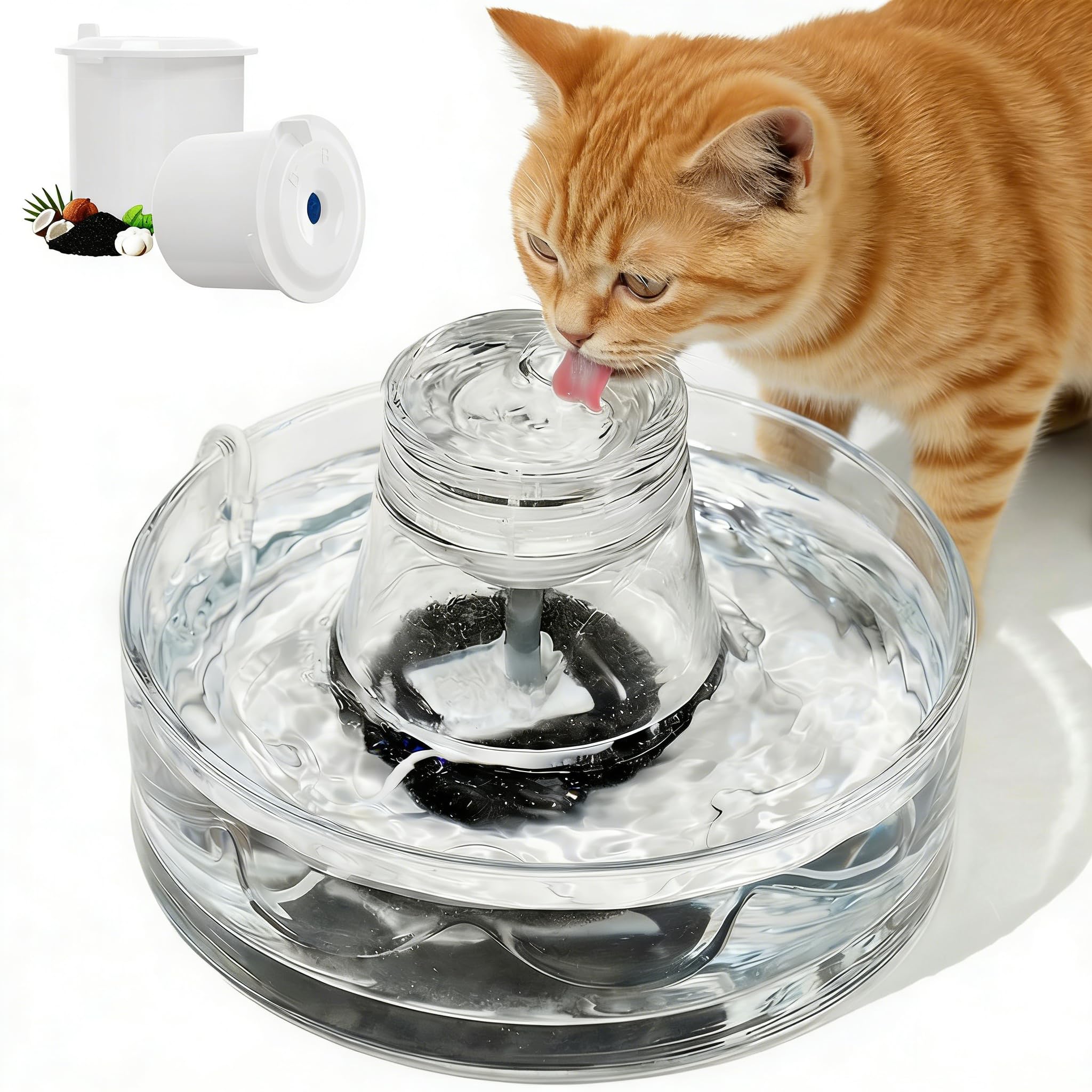 Fuente de vidrio para mascotas, fuente de agua para gatos de 2,6 L