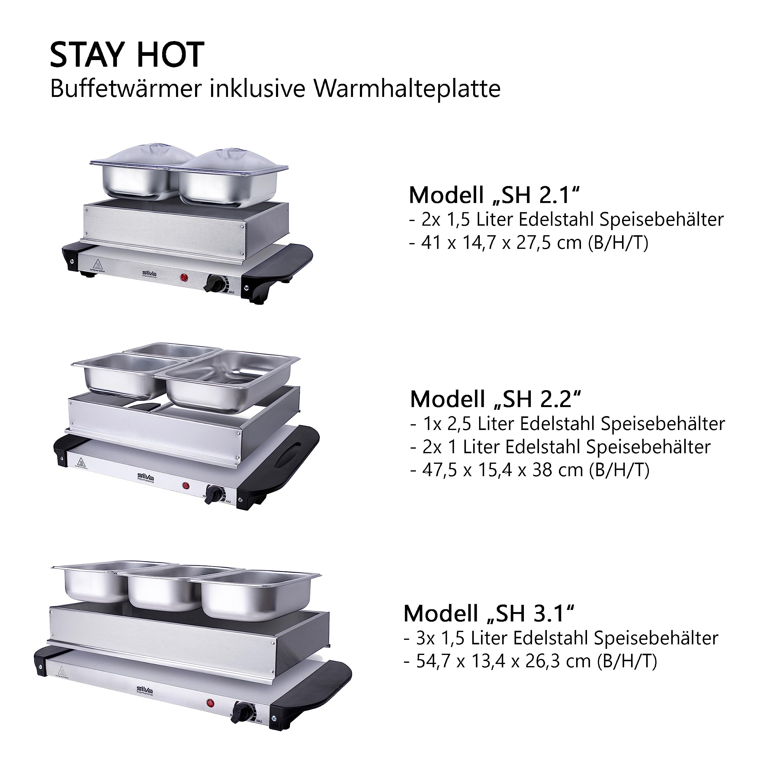 Stay Hot SH 3.1 Buffetwärmer & Warmhalteplate 2 en 1 200 W Idéal pour buffets, fêtes et familles