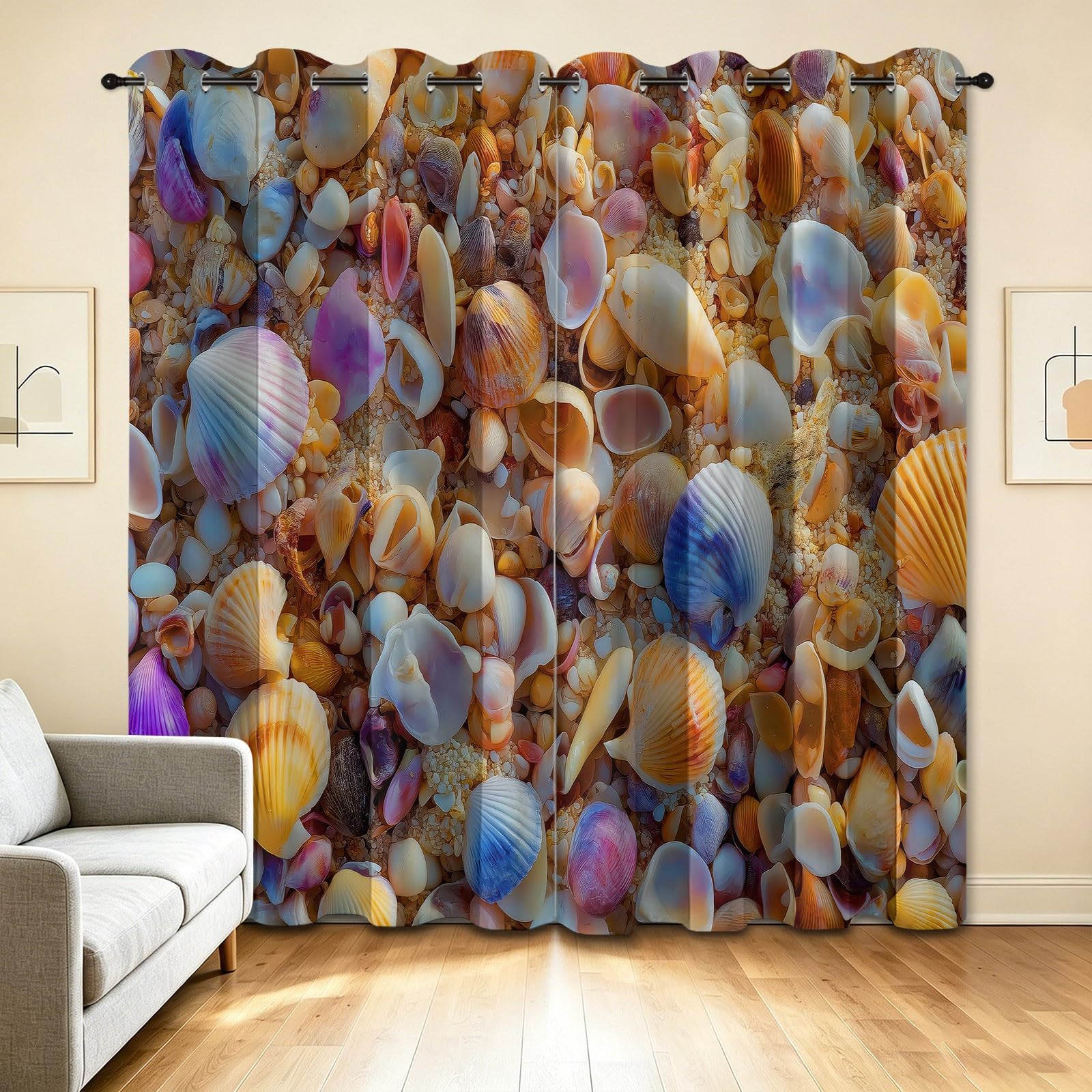 Zasłony zaciemniające Fotografia wakacyjna 140 l x 200 cm, plaża z kamyczkami, dekoracja okienna do salonu, sypialni, izolacja termiczna, 2 panele