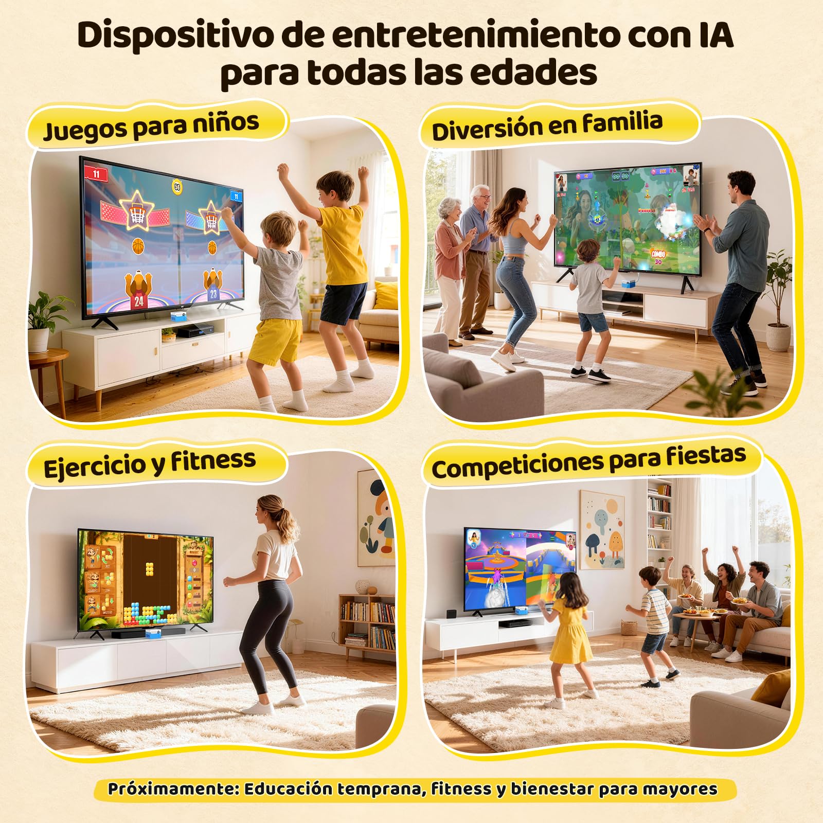 KINHANK MotionX Consola de Juegos para Niños y Familias, Sistema de Videojuegos Interactivo con Detección de Movimiento AI para Padres e Hijos, con 40+ Juegos, Actualización Mensual, Plug and Play