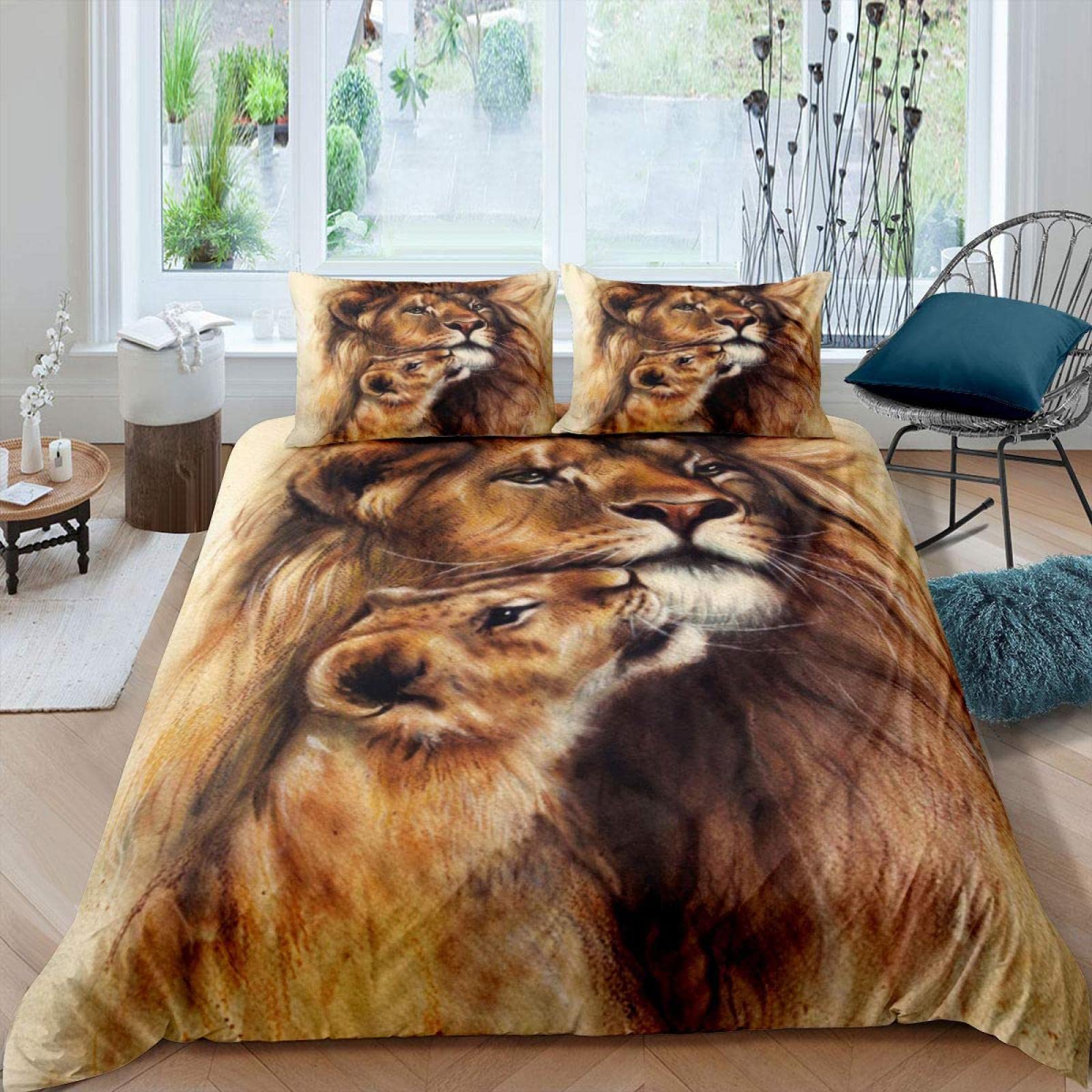 Housse de couette 90x190 lion jaune parure grand confort lavable sans repassage