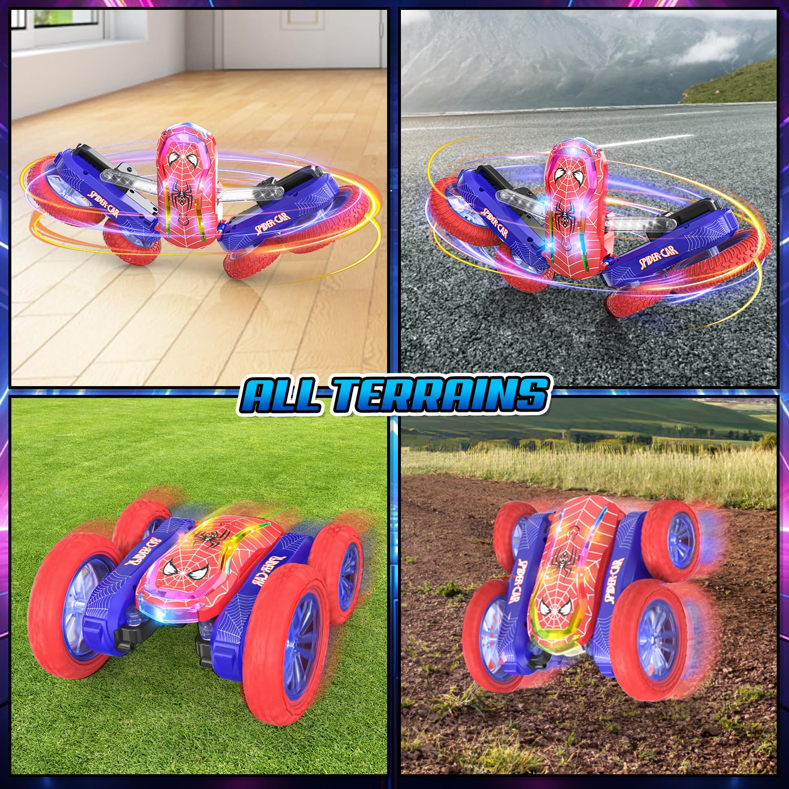 Mieryd Voiture Télécommandée Enfant, Spider Monter Truck RC Car Cascade Radiocommandee avec Spectacle de Lumière Jouet Garçon Fille 5 6 7 8 9 10 11 12 Ans Cadeau Anniversaire Noel Jeux Extérieur