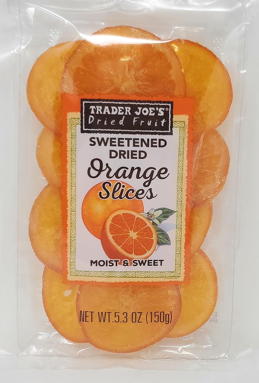 Trader Joe's Sweetened Dried Orange Slices Moist and Sweet Net Wt. 5.3 Oz (150g) - Pack of 4