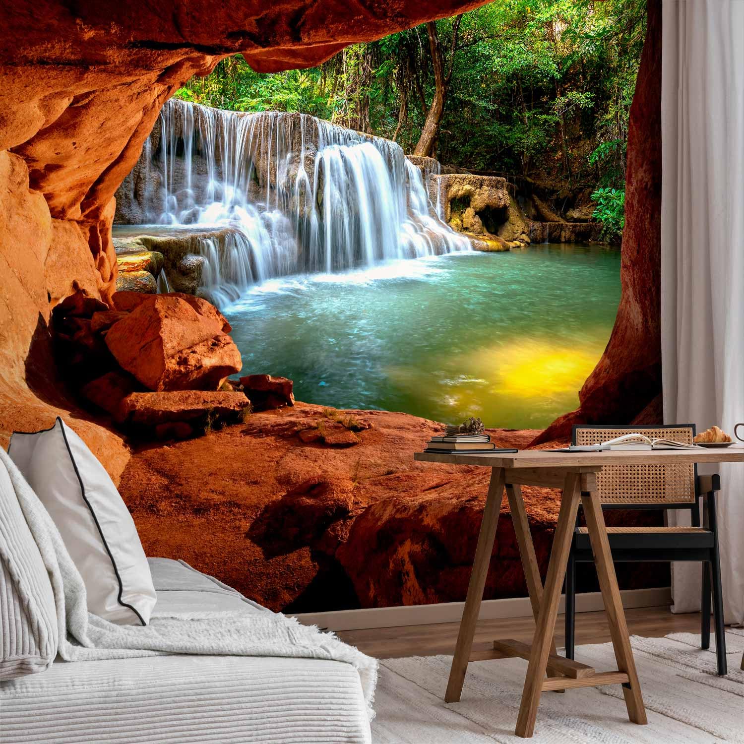 murando Fototapete selbstklebend Steine 147x105cm Foto Tapete Tapetenfolie Möbelfolie Wandverkleidung Wandtapete Motivtapeten Bildtapete Wohnzimmer 3d Effekt Modern Landschaft Natur Wasserfall