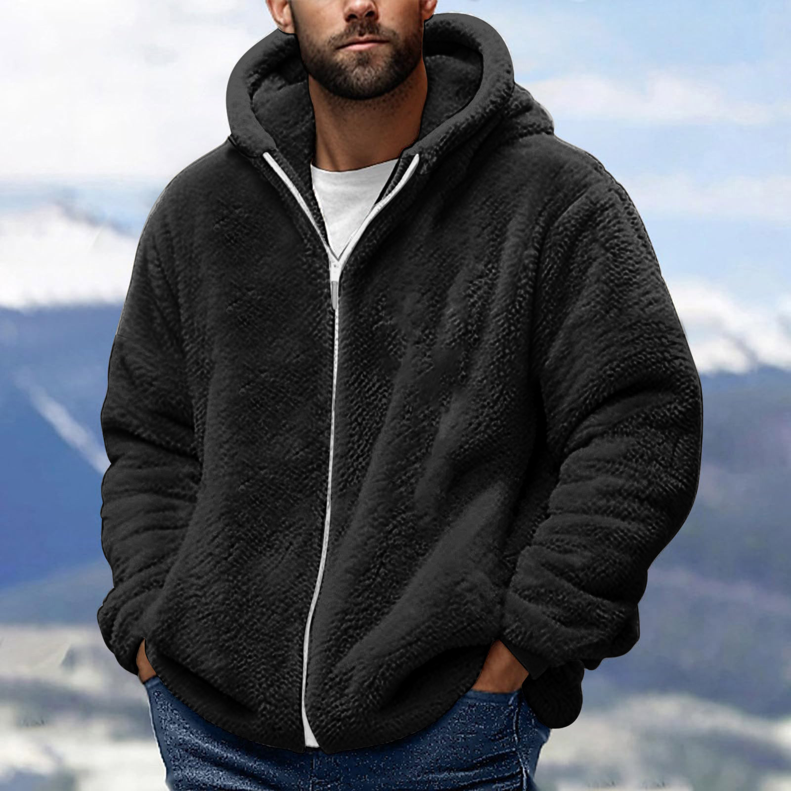 Muscularfit Mens Fuzzy Sherpa Jacket Fleece Long Sleeve Full-Zip  