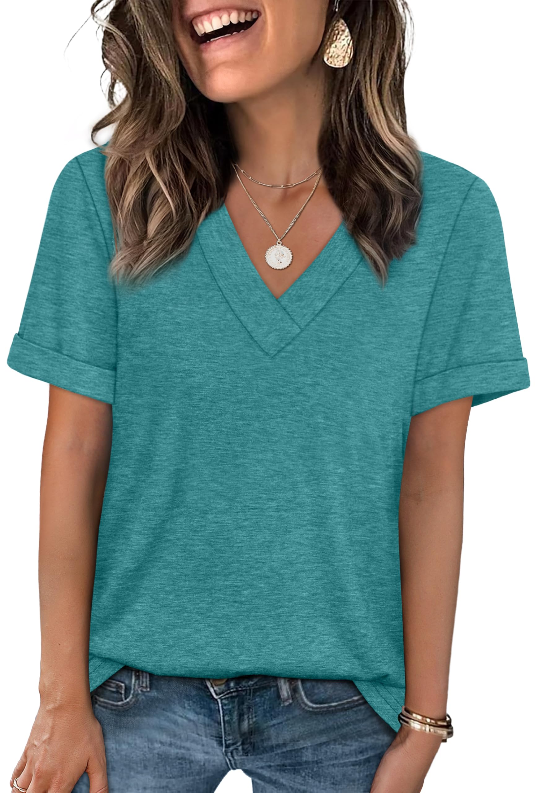 WIHOLL Womens Summer Tops Short Sleeve Basic Casual V Neck T Shirts Trendy Fashion 2026