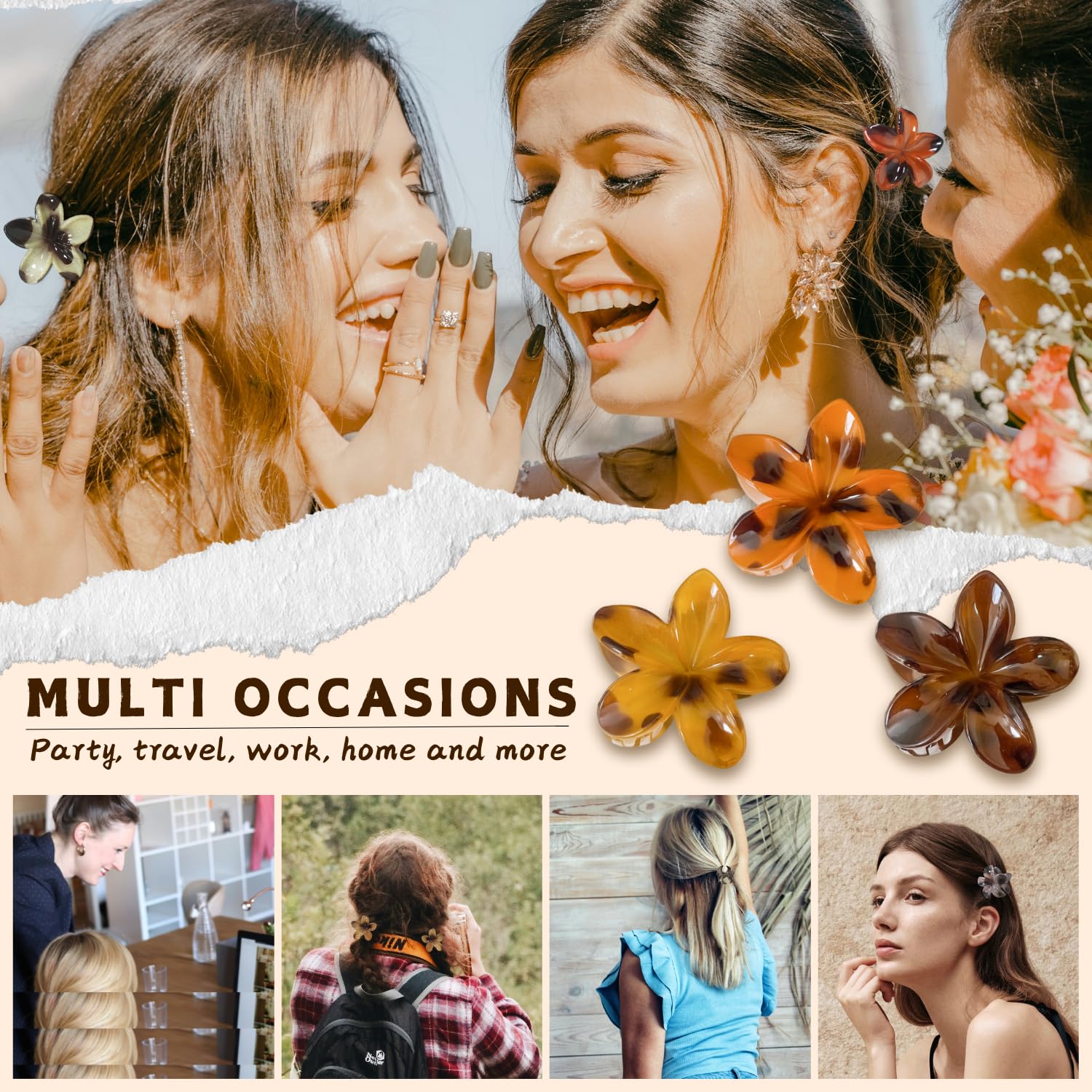 6PCS Hawaiian Flower Hair Clips for Women 4cm Cute Plumeria Claw Clips, Small Non-Slip Hair Accessories, 6PCS B, 1 count (Pack of 6) - Image 3