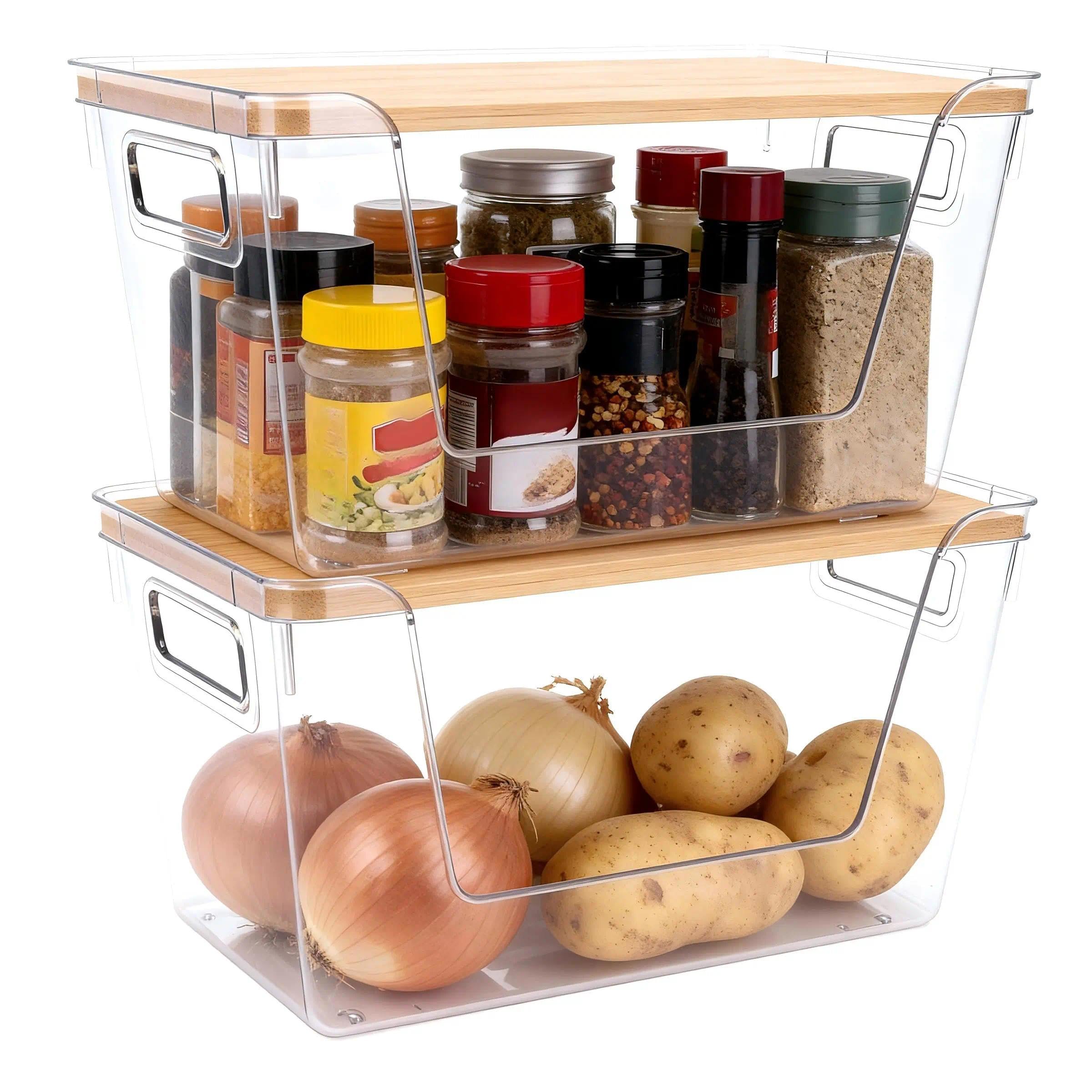 2 Pack Storage Cabinet Organizer Transparent Stackable with Lid