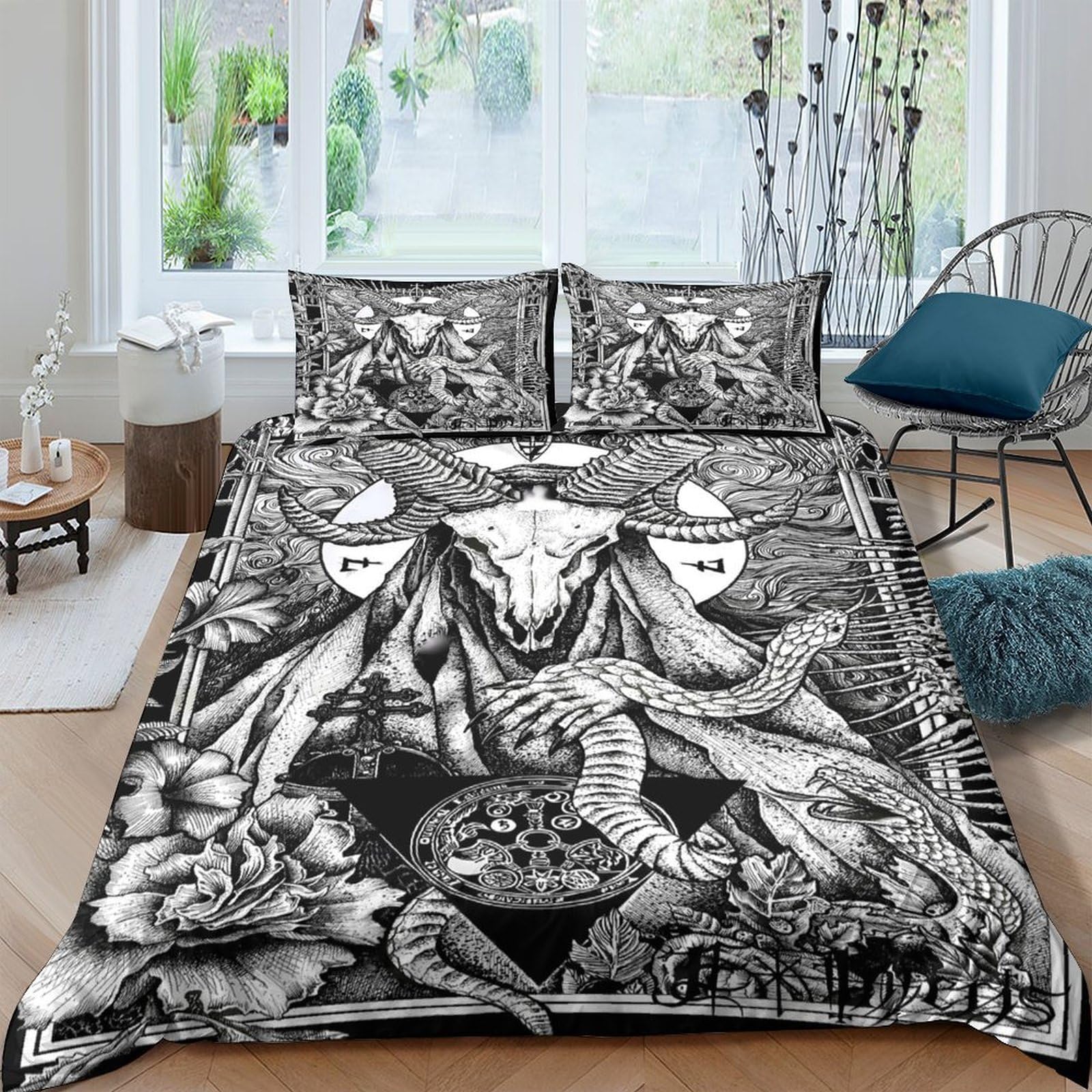 Ctjqhvkz Style-4 3D Printed Gothic Skull Fitted Sheet Microfiber Black Snake Mattress Cover For Bedroom Dorm Artistic Decor Single（135X200cm）