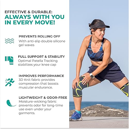 Vista 78 de Modvel Rodillera de compresión para mujeres y hombres – Paquete de 2 rodilleras para mujeres para correr, dolor de rodilla, manga de compresión