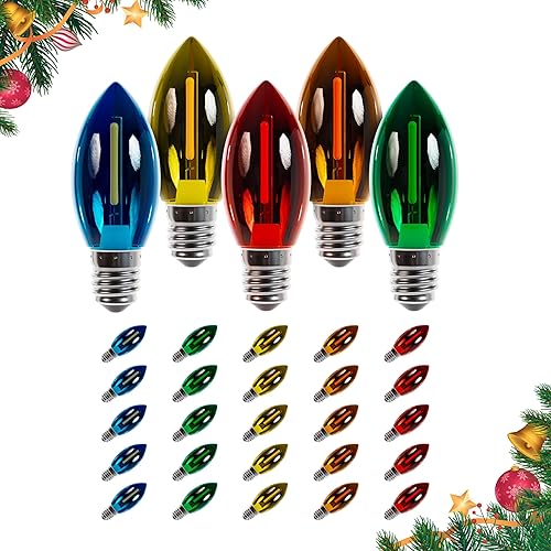 BlueStars 25 Packs E17 Intermediate Base C9 Multi-Color LED Candle Bulbs 1W (10W Equivalent), Shatterproof, Perfect for Outdoor Indoor Holiday