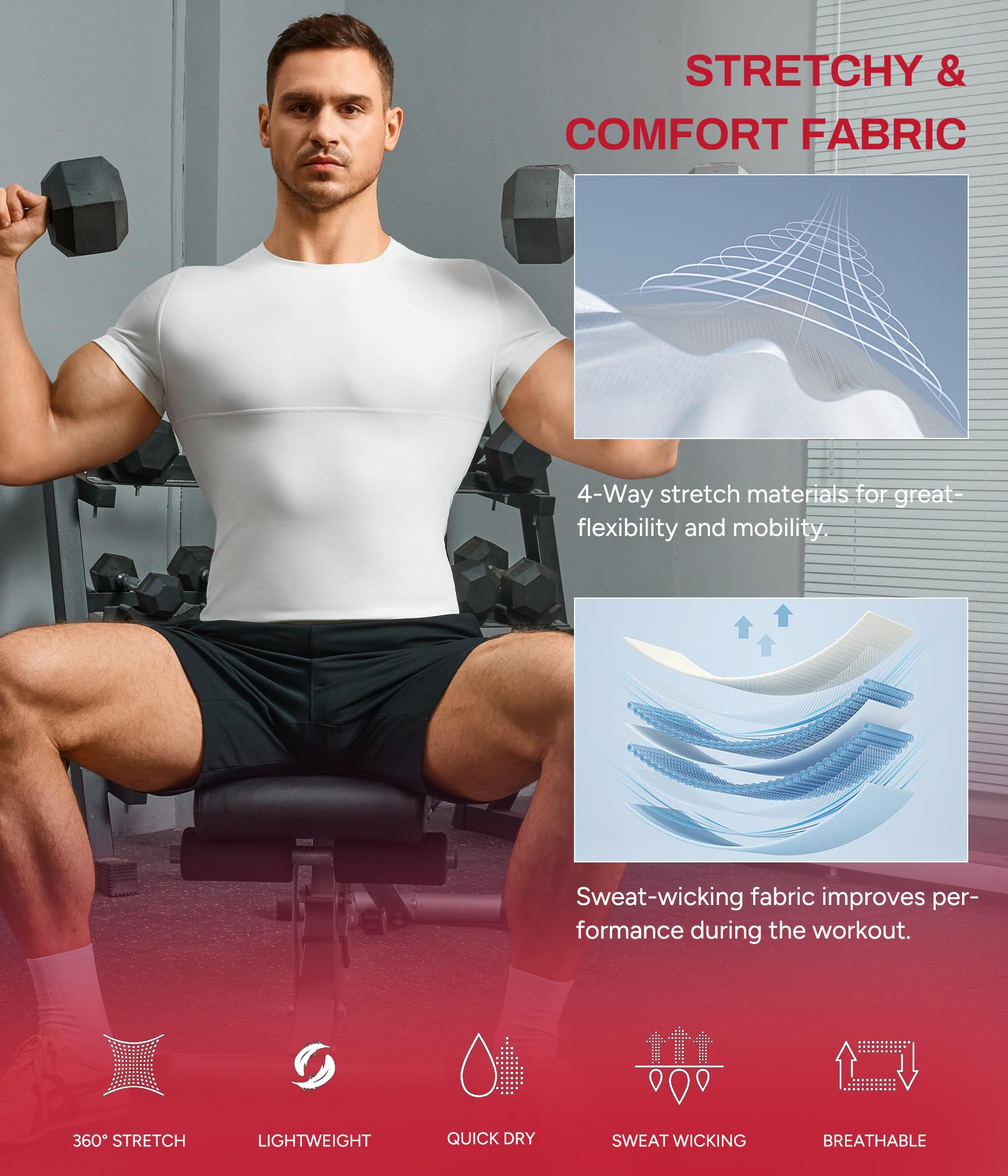 Nebility Maillot de Corps Homme Compression T-Shirt Peau Respirant Ventre Plat Soutien Abdominal Anti-Transpirant à Séchage Rapide