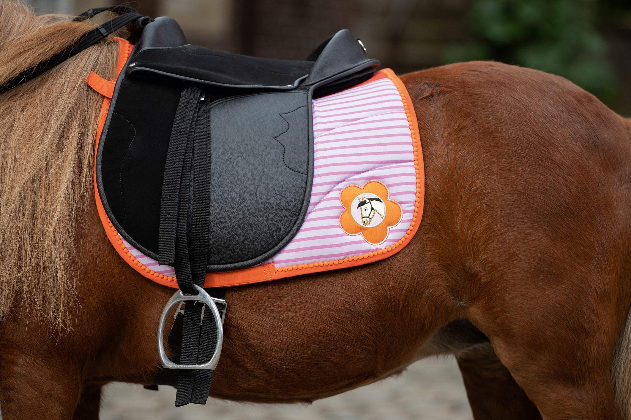 HKM Gelato - Mantilla para caballo con pony, color naranja y rosa