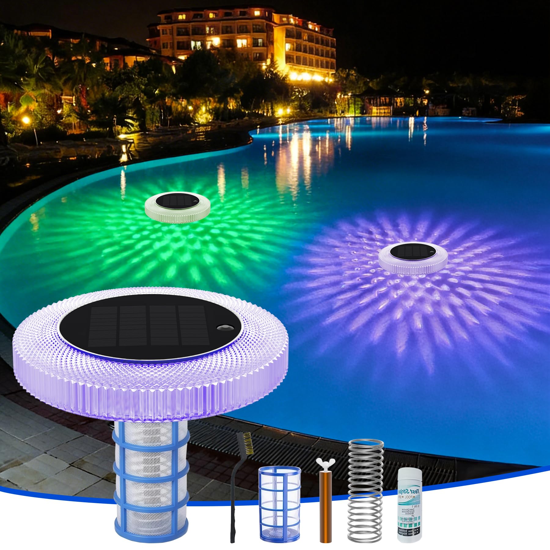 sylvwin Solar Pool Ionisator mit Kupferanoden, Schwimmender Wasserreiniger mit Kupferanode für Schwimmbäder, Solar Poolbeleuchtung, RGB Solarleuchten, Wasserreiniger Für Pools Und Spas