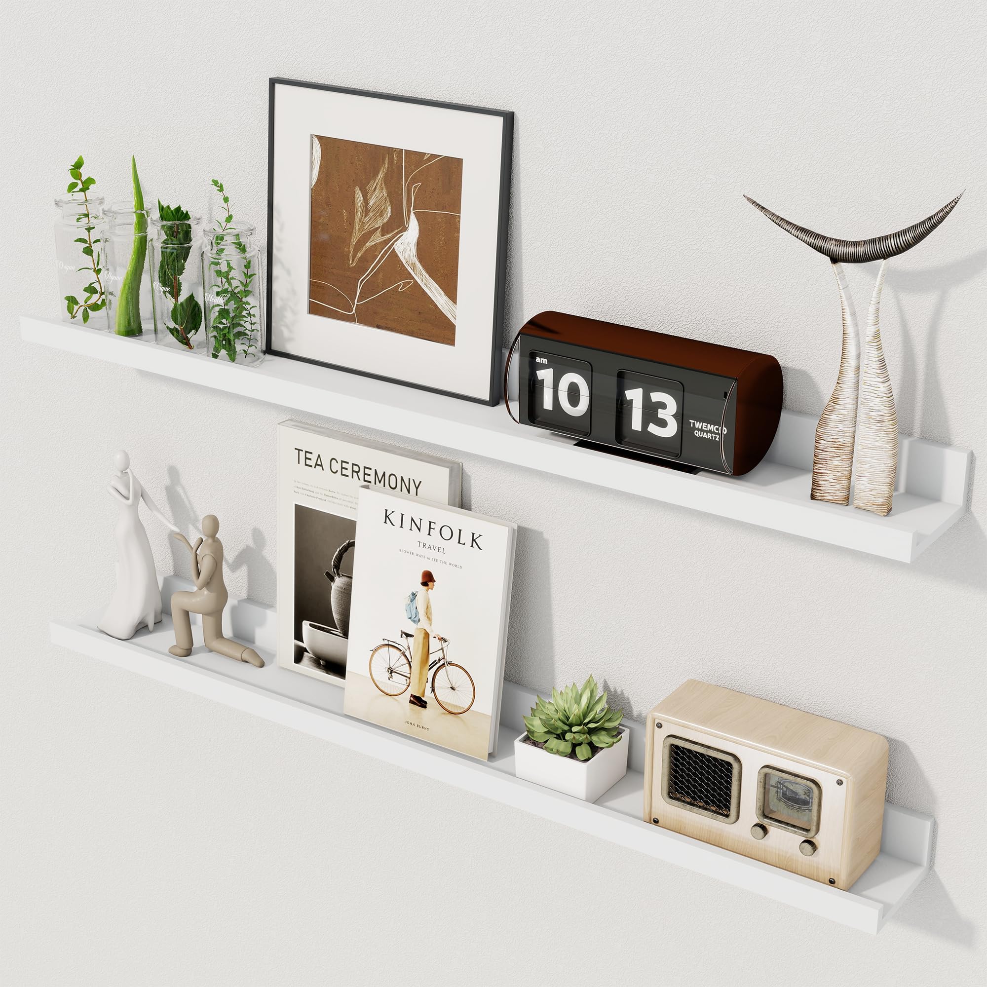 Axeman Estantes flotantes de 30 pulgadas | Juego de 2 estantes de pared blancos con borde | Estante blanco para fotos para pared con repisa, repisas de fotos de 30 pulgadas