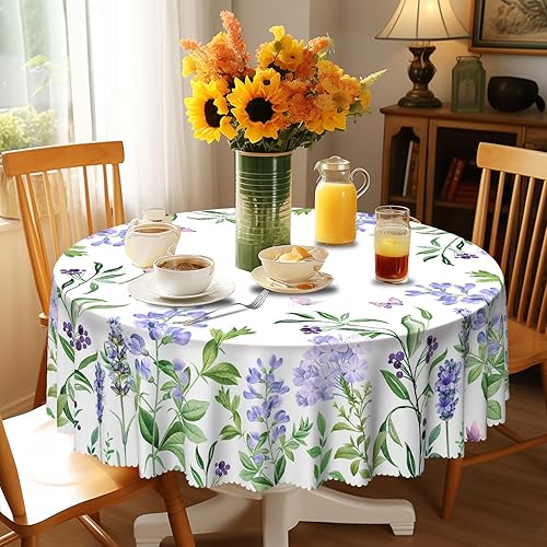 Miniatura 3 de Eikione Mantel redondo de 60 pulgadas, mantel floral de poliéster, impermeable, sin manchas, sin arrugas, cubierta de mesa para interiores y