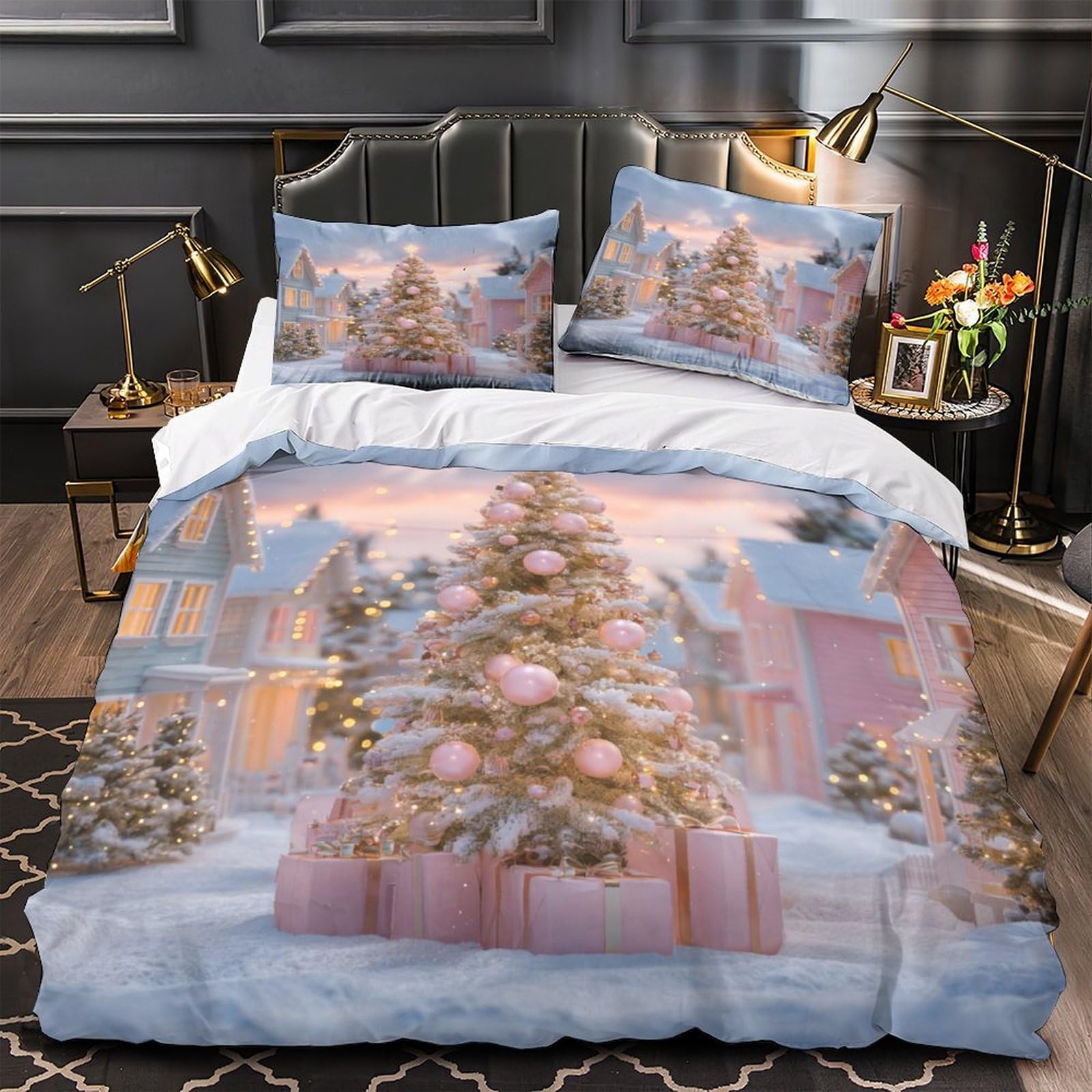 Parure de lit sapin de Noël hypoallergénique en microfibre douce et anti-acariens