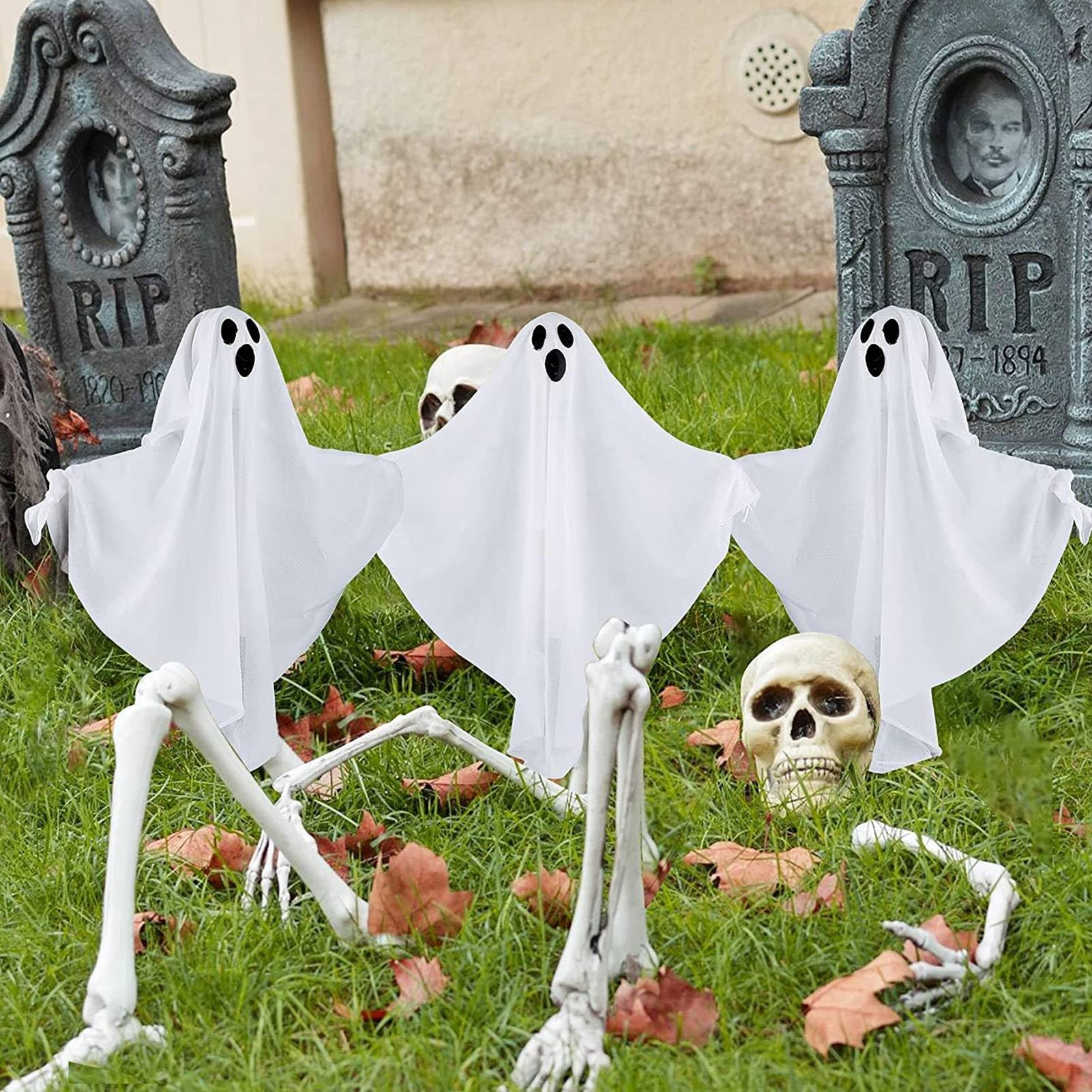 Pałki świetlne na Halloween, zestaw 3 diod LED, oświetlenie zewnętrzne, straszne wiszące ozdoby na trawnik, podwórko, patio, nawiedzony dom