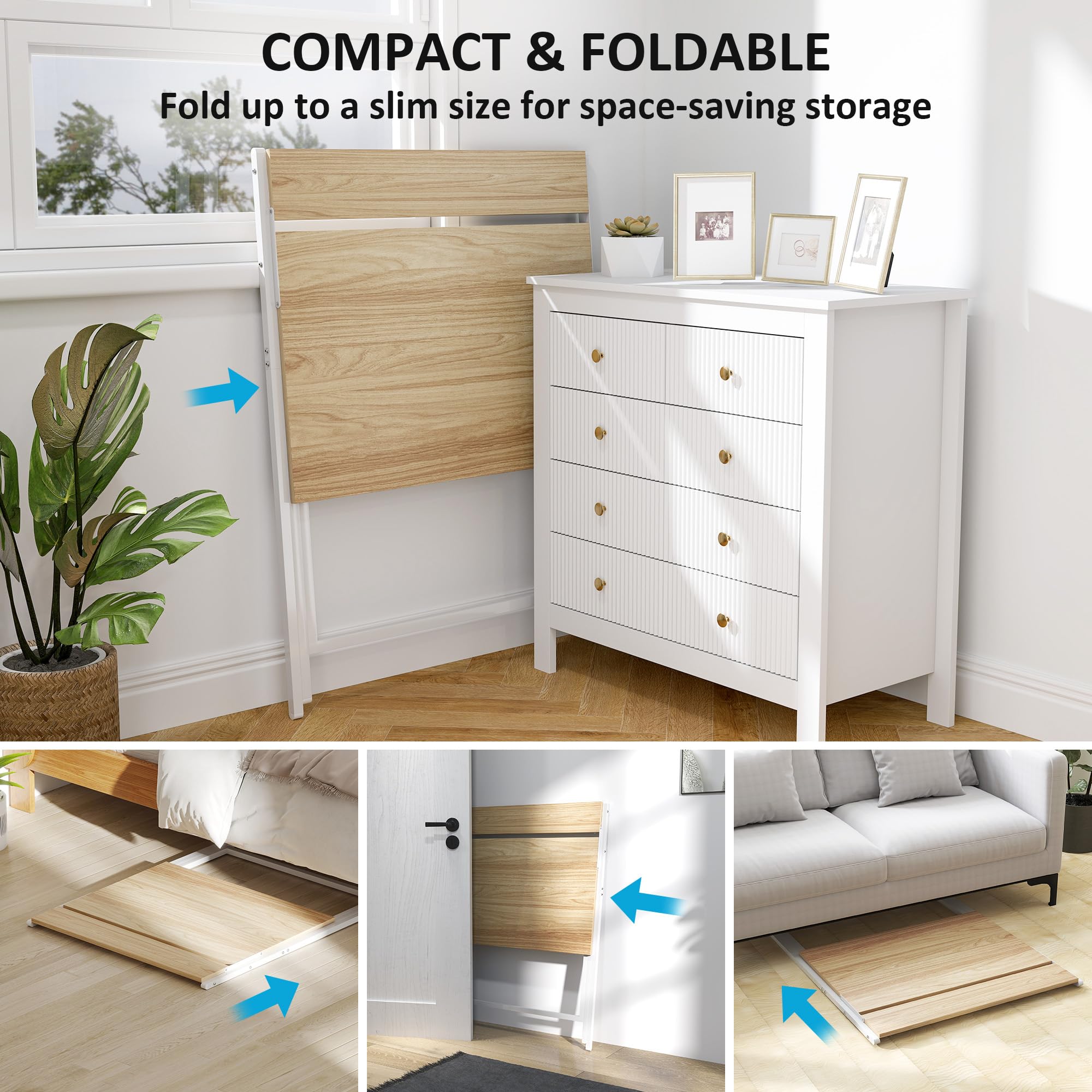HOMCOM Petit Bureau Pliant avec étagère écran 32 Pouces Bois Naturel