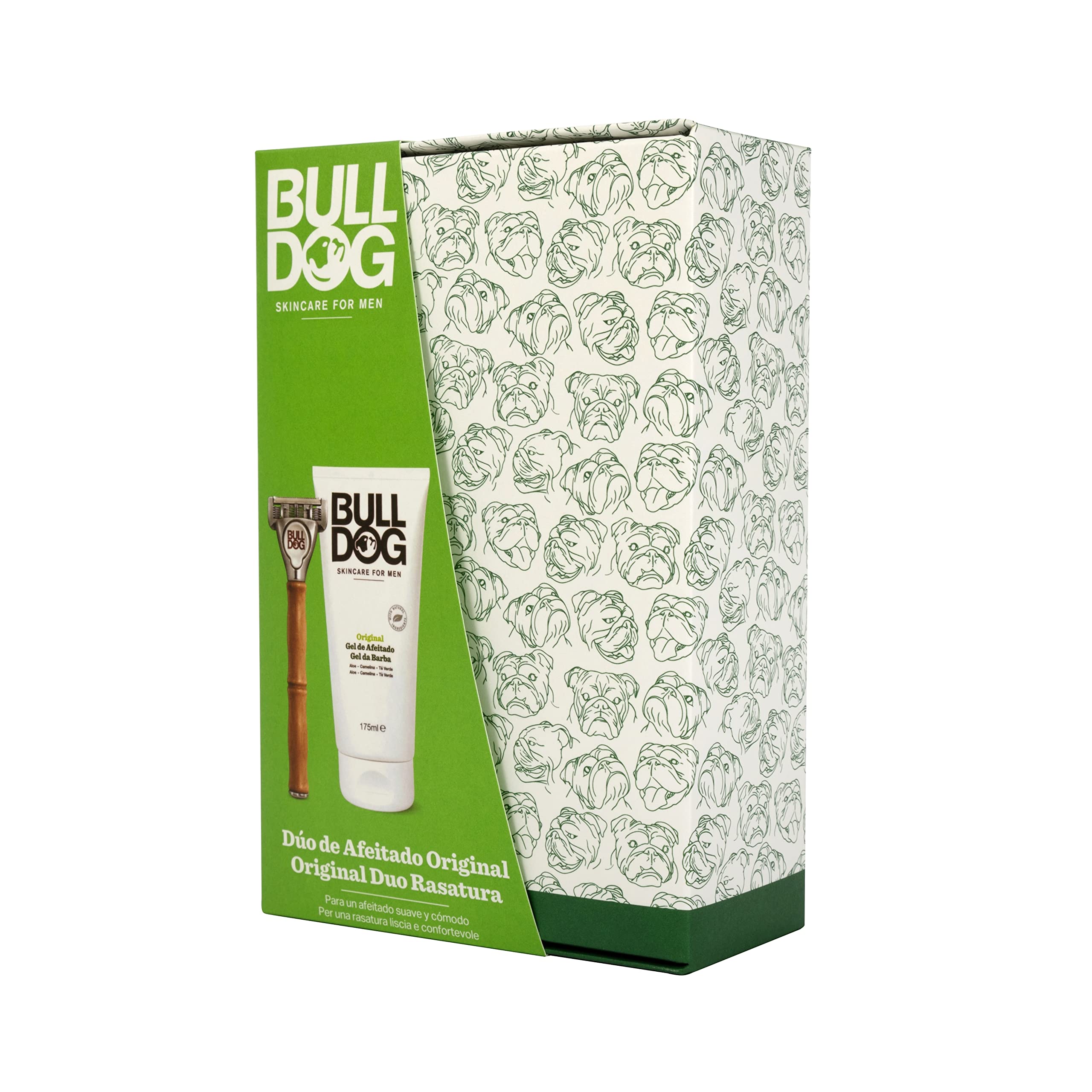 Bulldog Skincare For Men - Pudełko upominkowe Shave Duo, zawiera 1 bambusową maszynkę do golenia i 1 żel do golenia
