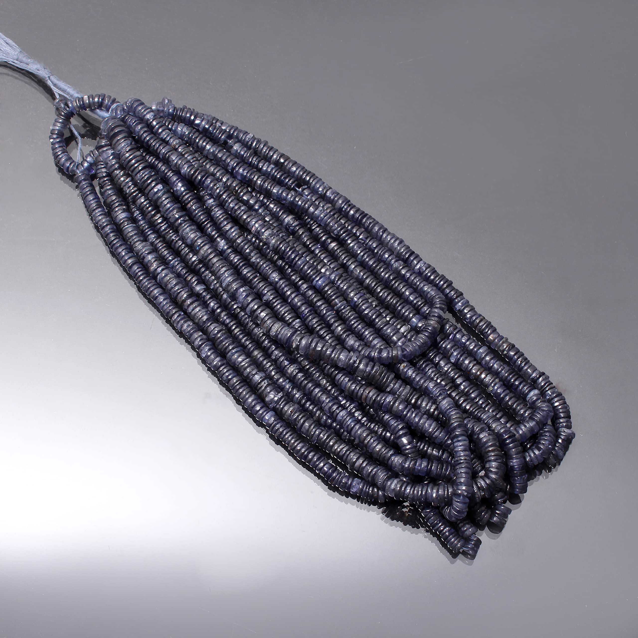 Collier En Iolite Naturelle - Perles Rondelles Lisses 6-9mm, Saphir D'Eau - Neuf Sans Emballage