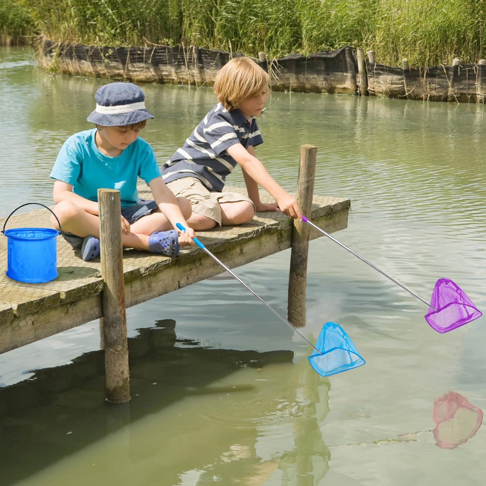 Telescopio Bambini XIAQICA Retino Da Pesca Per Bambini, Telescopico Rete Da Pesca, Rete Per Farfalle, Con 1 Secchio Pieghevole, Per Bambini E Adulti Pesca Piscina Spiaggia Giochi All'aperto (Viola Rete Pesca Pieghevole