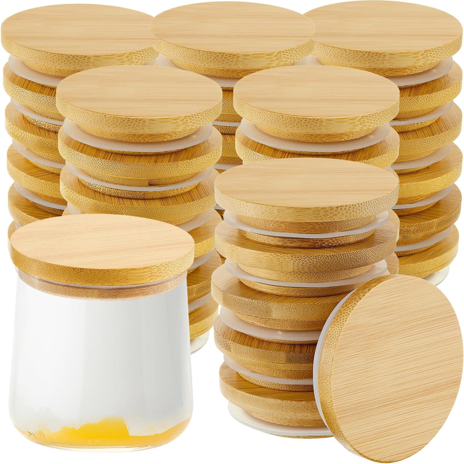 BERLYUE Yogurt Jar Lids Set Reusable Bamboo Wooden Lids