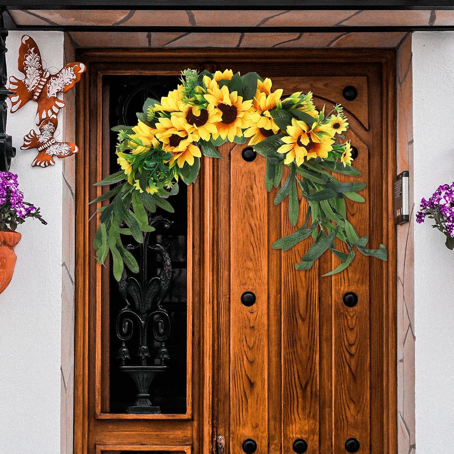 Zerodeko Artificial Sunflower Swag for Front Door and Wall Hanging Decor