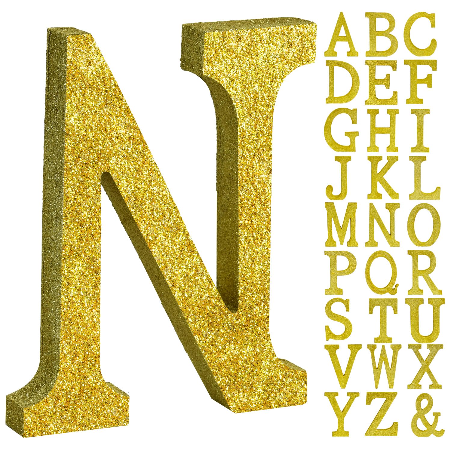 TONIFUL 8 Inch Gold Glitter Letter N Table Centerpiece A-Z Gold Birthday Party Decorations,Gold Alphabet N for Birthday,Chrismas,Graduation,Bridal Shower,Wedding,Anniversary Party Supplies