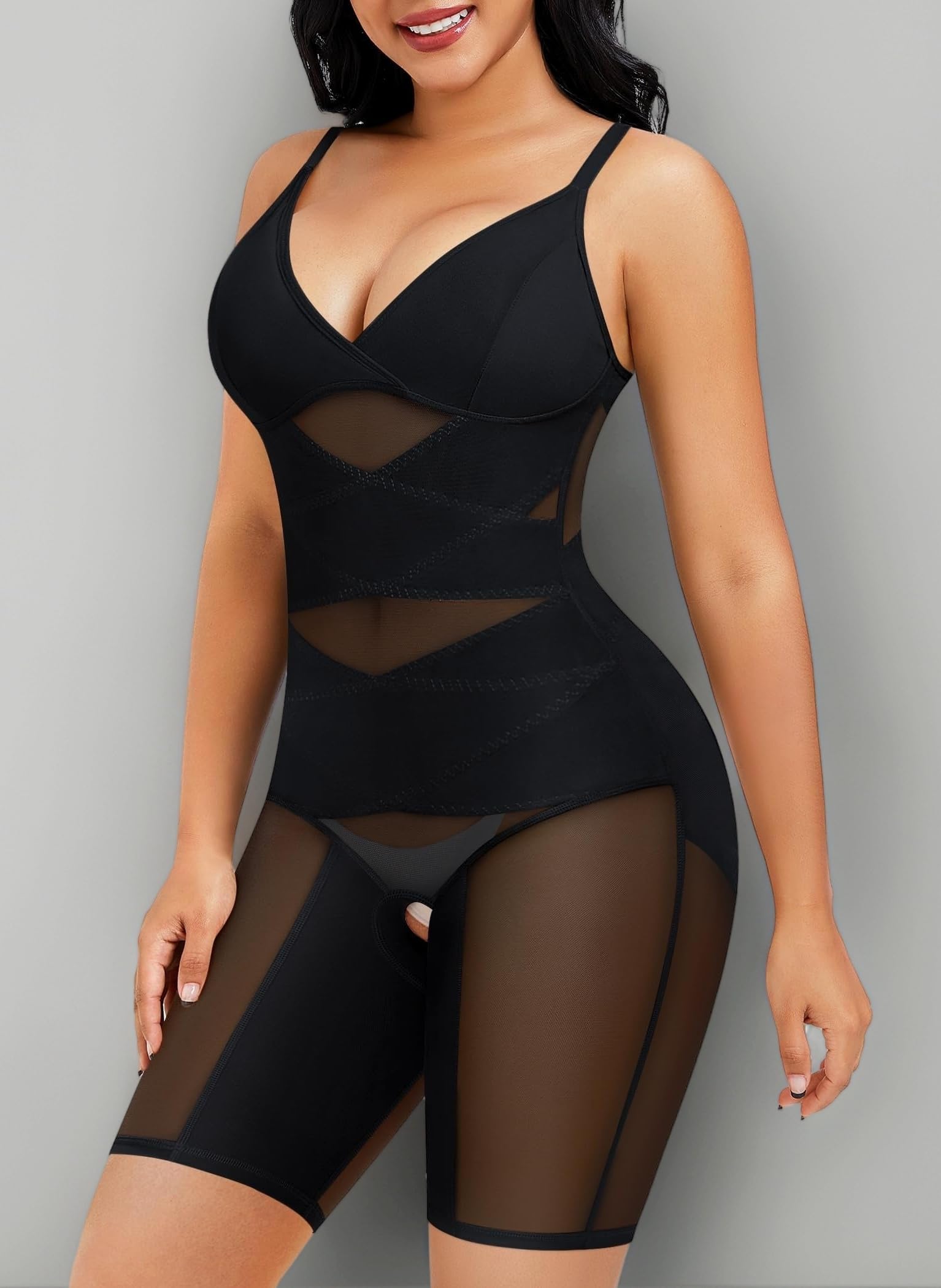 Shapewear Bodysuit for Women V Neck Butt Lifter Full Body Shaper Tummy Control Thigh Slimmer Shorts Seamless Jumpsuit One Piece