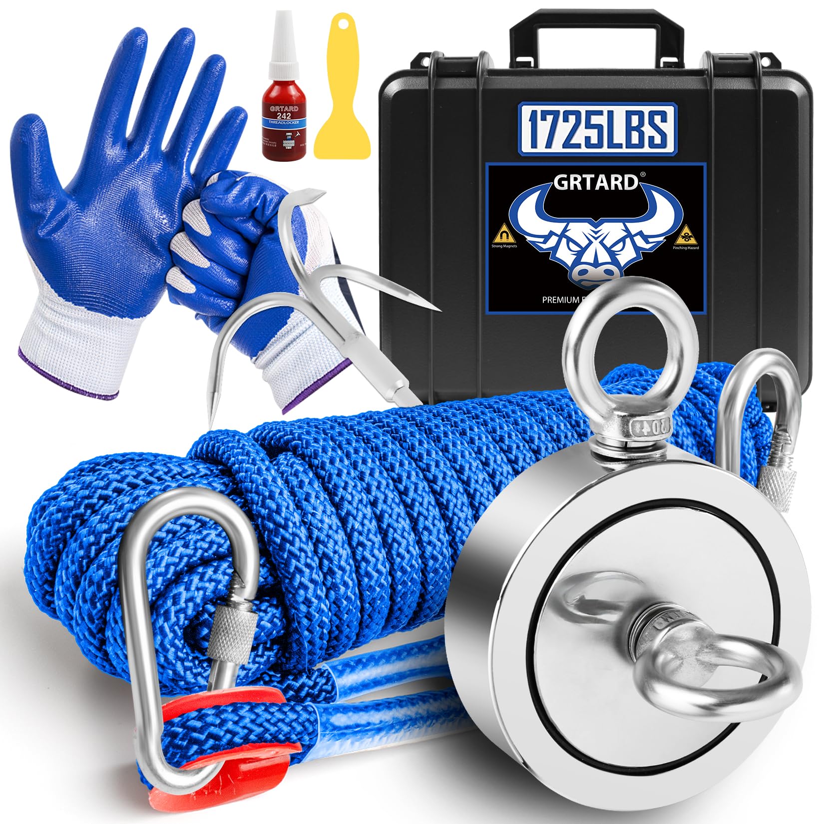 Grtard 1725LBS Magnet Fishing Kit, Double Sided Neodymium Fishing Magnets with Case, Complete Fishing Magnet Kit with Super Strong Magnets for Retrieving Items in River, Lake, Beach, Lawn