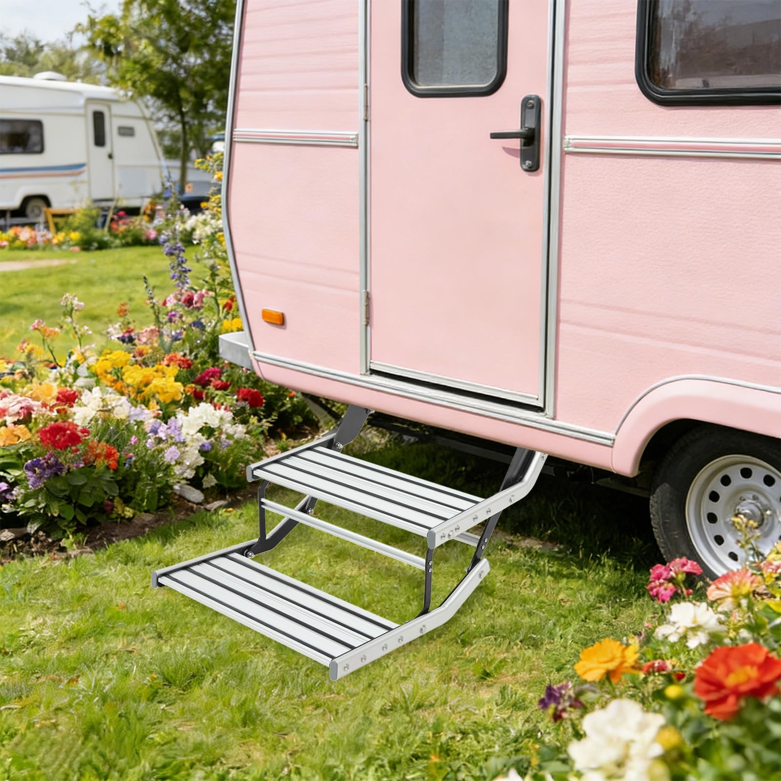 Escalón manual de 2 niveles retráctil, para autocaravanas, 55 x 88 x 44 cm, aleación de aluminio, plegable, capacidad de carga de 200 kg, para autocaravanas, autocaravanas
