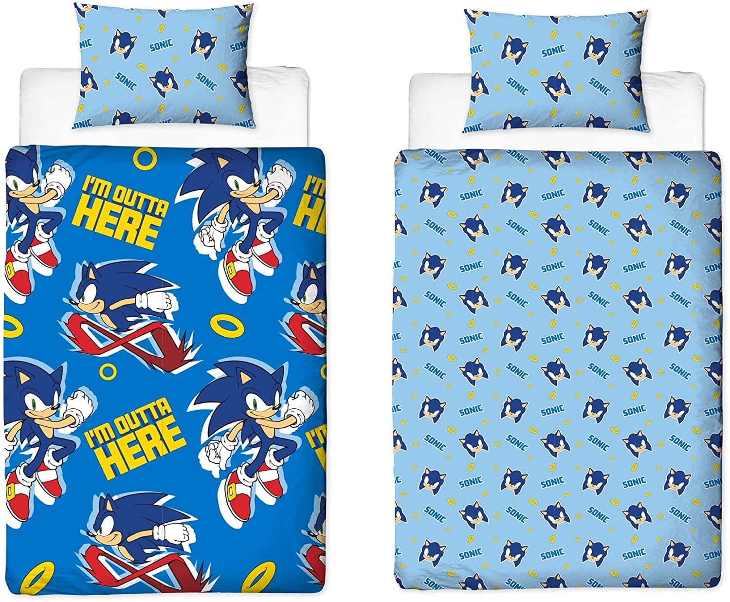 C Stores Blue Sonic The Hedgehog Single Duvet Cover Reversible Bedding With Pillowcase