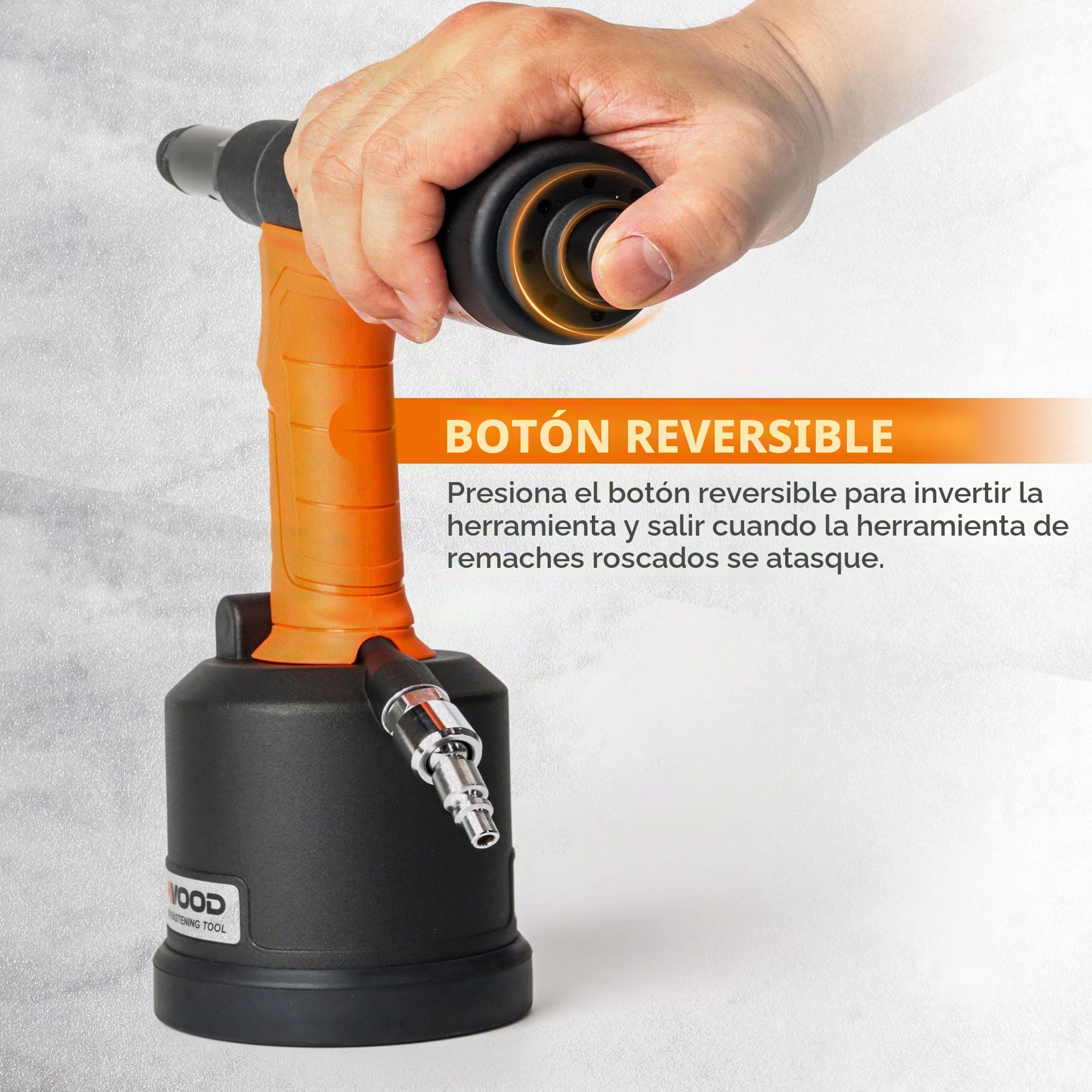 Herramienta de tuerca de remache hidráulica de aire resistente con botón reversible, remachadora neumática HPS6312F, kit de ajuste de pistola de tuerca de remache automático, viene con montaje