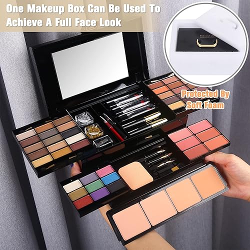 Miniatura 7 de Kit de maquillaje profesional para mujer, kit completo con espejo, 58 colores, todo en uno, set de regalo de maquillaje para niñas, incluye sombra