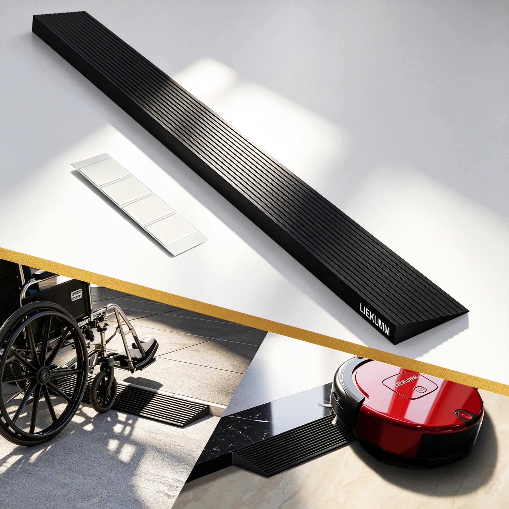 Liekumm 90 Cm Width 2.5 Cm Rise Wheelchair Ramp, 1500 Kg Load Capacity Non-Slip Threshold Ramp, Ramps For Mobility Scooters, Electric Wheelchairs, Doorways, Garage, Low Steps & Kerb