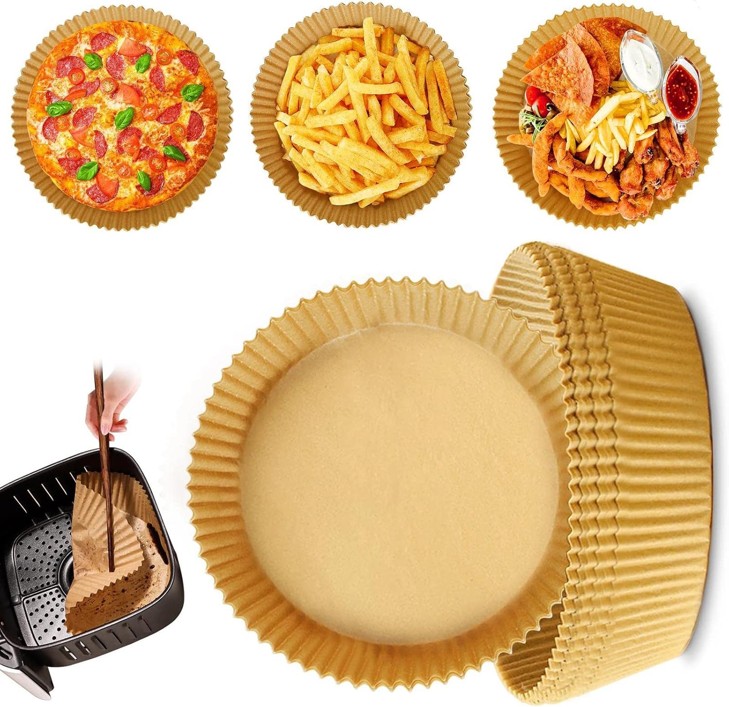 Carta Forno Per Friggitrice Ad Aria - 100 Pezzi Rotondi &Oslash;24cm, Resistente Fino A 230&deg;C