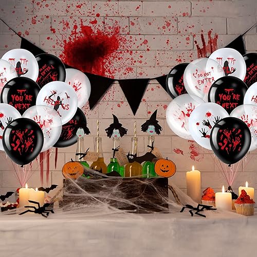 Miniatura 4 de Aoriher 45 globos de Halloween aterradores de 12 pulgadas, globos de látex sangrientos, decoraciones de salpicaduras de sangre de terror, decoración