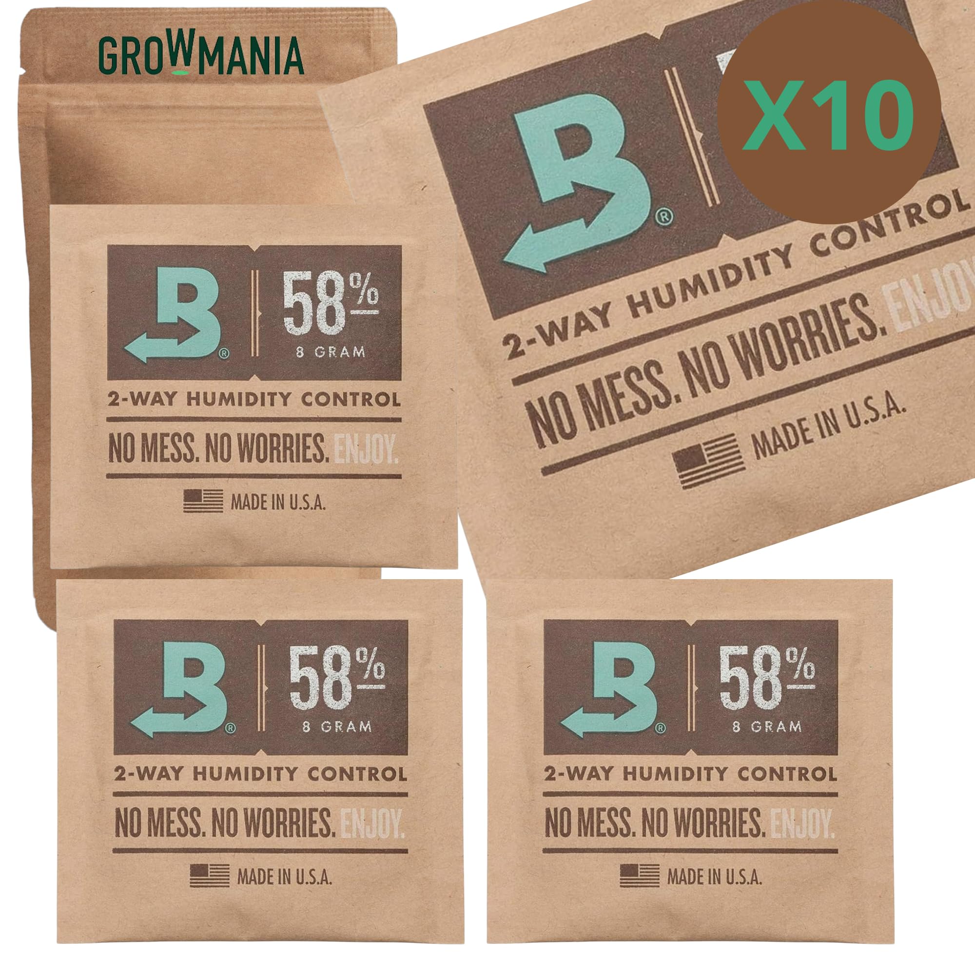 GROWMANIA Boveda 58% - 10 Units of 8 g Biderectional Humidity Control - Preservation of Cigars, Buds and Food - Humidifier Duration Up to 3 Months