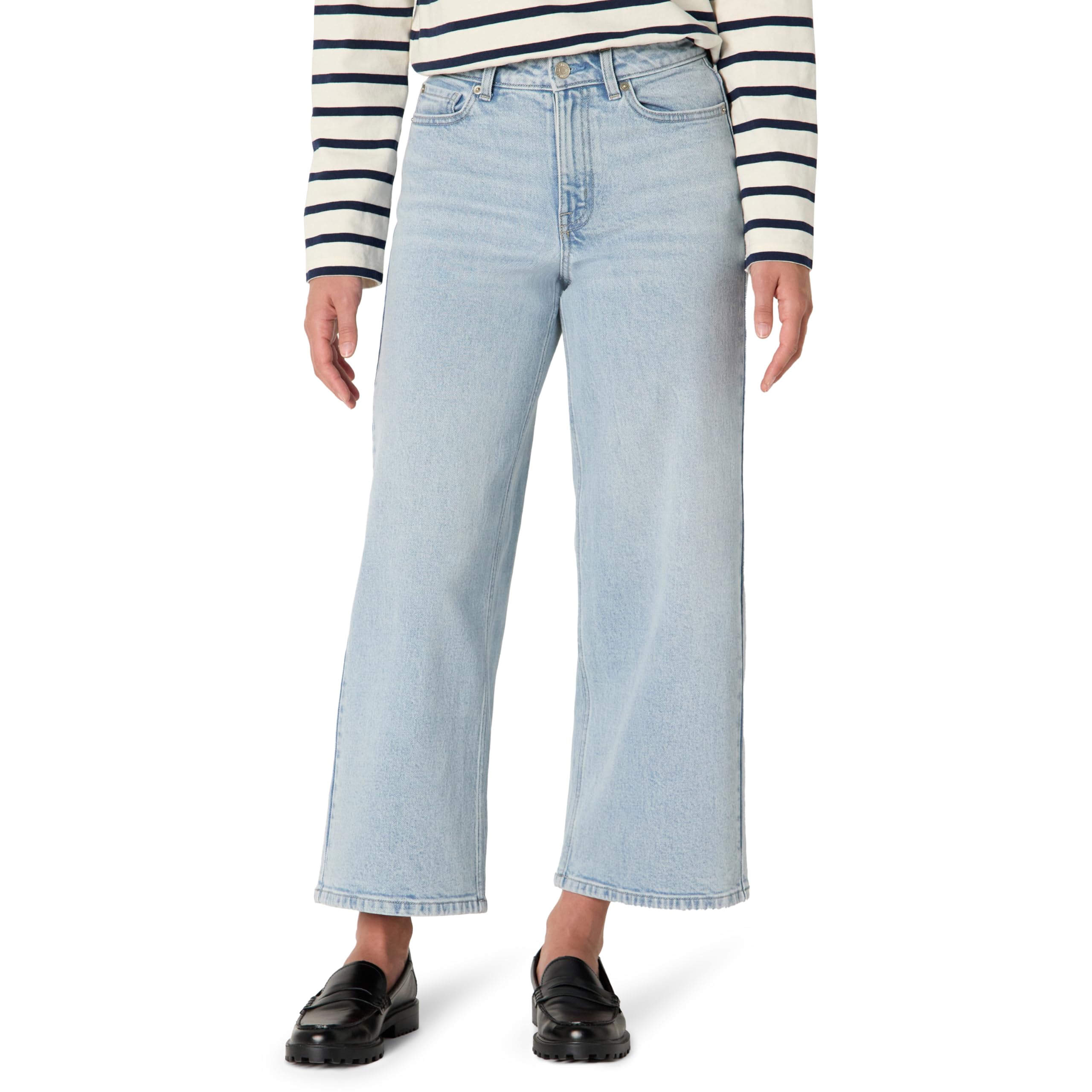 Amazon Essentials Women's Women's Low Stretch High-Rise Wide Leg Crop Jean, Iced Blue Light Wash, 0